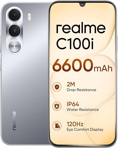 هاتف realme C100i 4G شريحتين ذاكرة 4GB وتخزين 128GB رمادي غامق