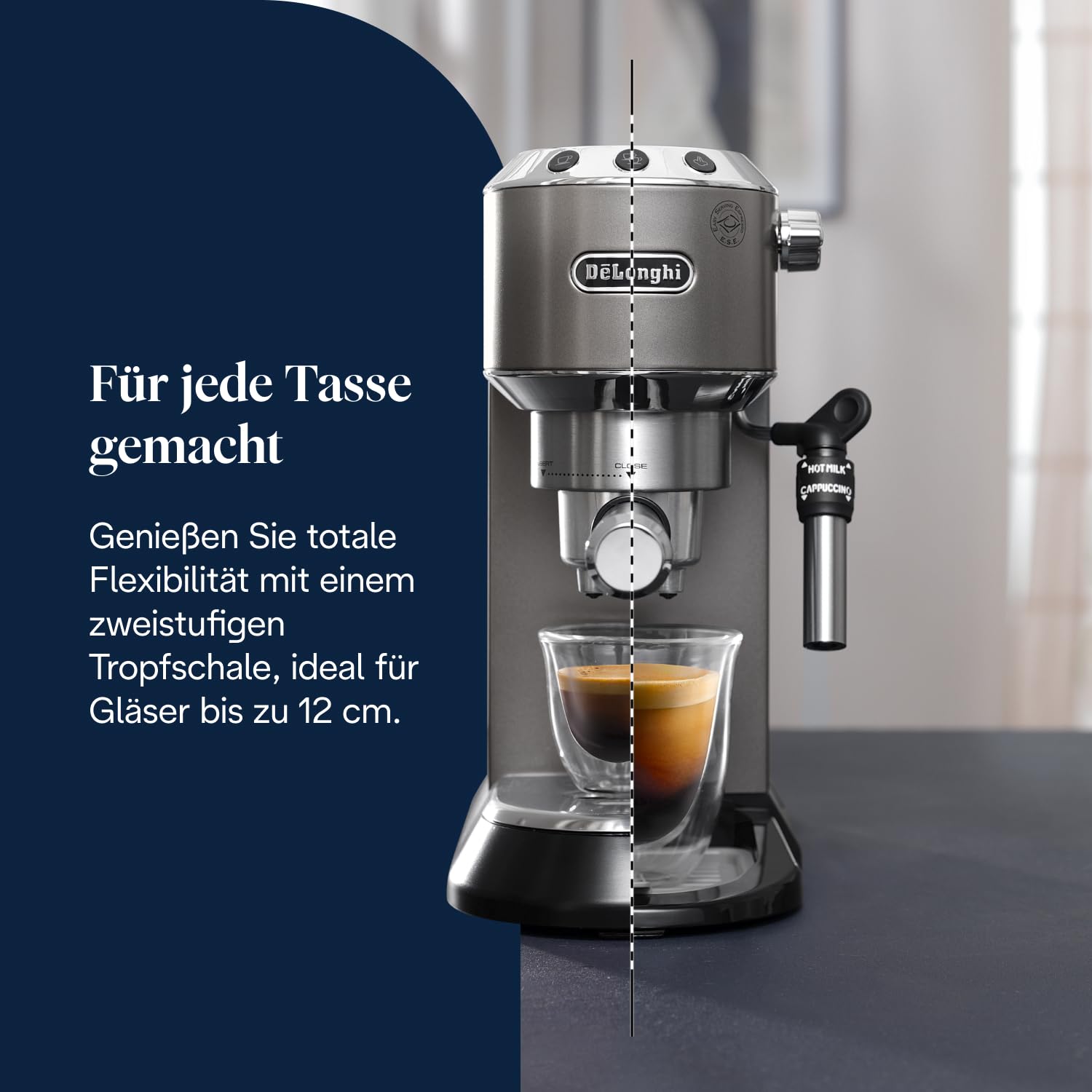 De'Longhi Dedica Style EC685.TB Kompakte Siebträgermaschine Espressomaschine 15cm Titan