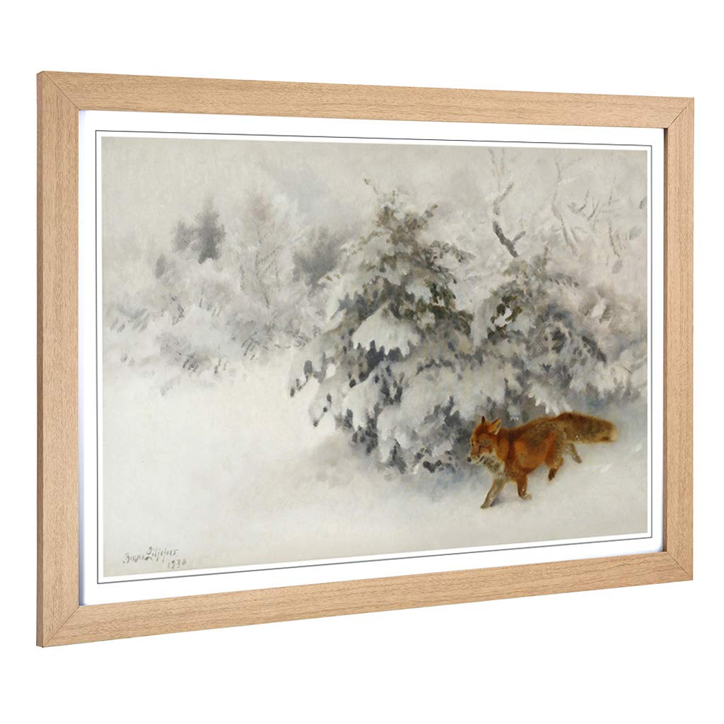 Big Box Art Framed Print of Bruno Liljefors Fox in The Snow 3 Design | Wall Art Picture | Home Decor for Kitchen, Living Room, Bedroom, Hallway, Oak, A2 / 24.5x18 Inch / 62x45cm