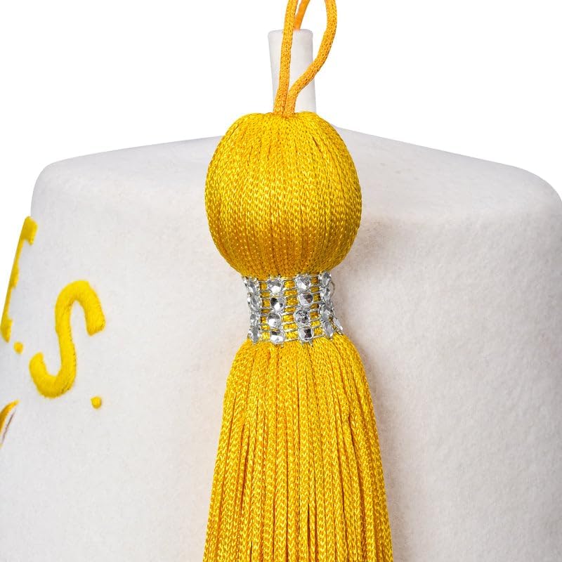 BRICKS MASONS OES Fez Hat - White With Gold Tassel