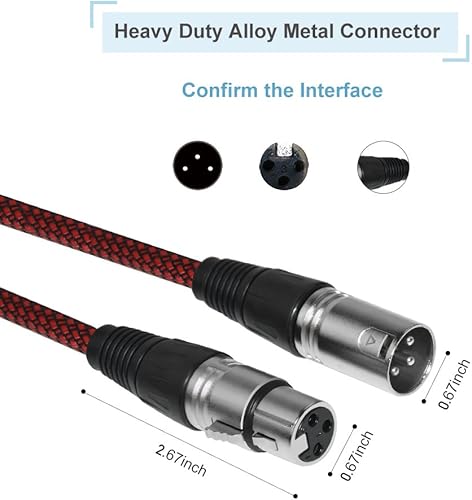 Miniatura 5 de Paquete de 2 cables XLR de 15 pies, macho a hembra, cables de conexión de micrófono equilibrado trenzado de nailon DMX con conductores de cobre