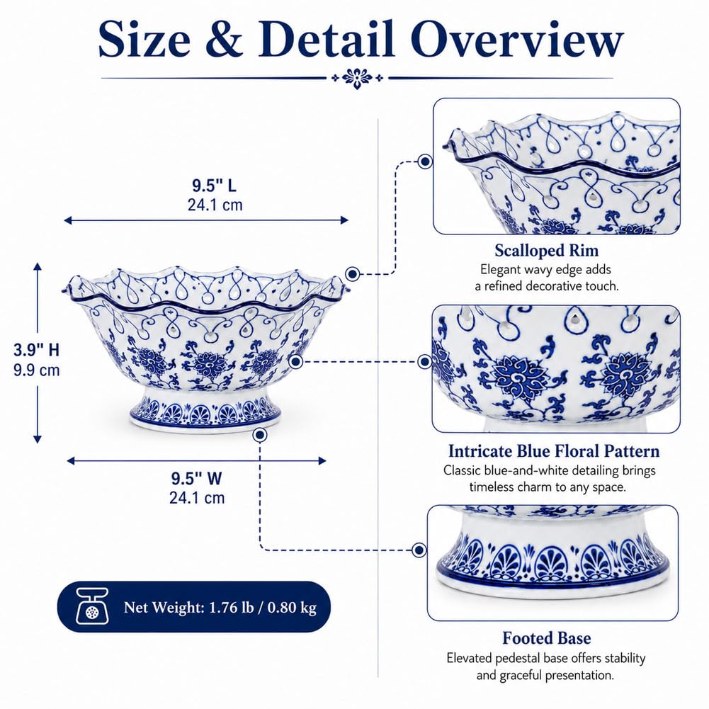 Chinoiserie Obstschale, Keramik, dekorativ, Blau und Weiß
