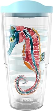 Tervis Sara Berrenson - Atlantica Collection Made in USA Double Walled Insulated Tumbler Travel Cup Keeps Drinks Cold & Hot, 24oz, Seahorse