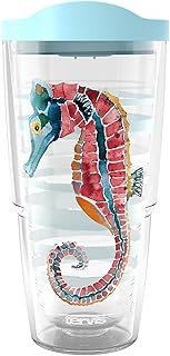 Sara Berrenson - Atlantica Collection Made in USA Double Walled Insulated Tumbler Travel Cup Keeps Drinks Cold & Hot, 24oz, Seahorse