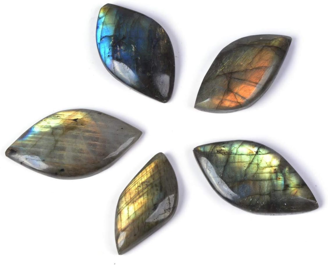 Natural Labradorite Gemstone Leaf Shaped Cab Cabochon Jewelry Craft DIY Kit (Pack of 5) Small