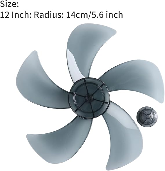 12/14 Inch Universal Plastic Fan Blade with Nut Cover Replacement Accessories for Household Standing Pedestal Fan Table Fanner Gray B 12 Inch