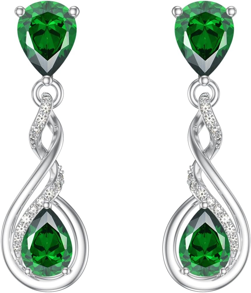 Seiyang Infinity Birthstone Earrings 925 Sterling Silver 12 Months Teardrop Birthstone Dangle Drop Earrings Infinity Love Birthday Jewelry Gifts for Women Mom Her