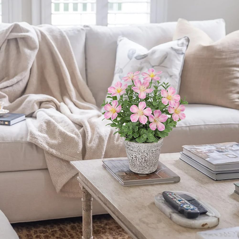 Artificial Flower in Rustic Pot Fake Cherry Blossom with Leaves Potted Plant Farmhouse Pink Spring Decor for Home Living Room Shelf Decor Enterway Table Decoration 2 Pack - Image 2