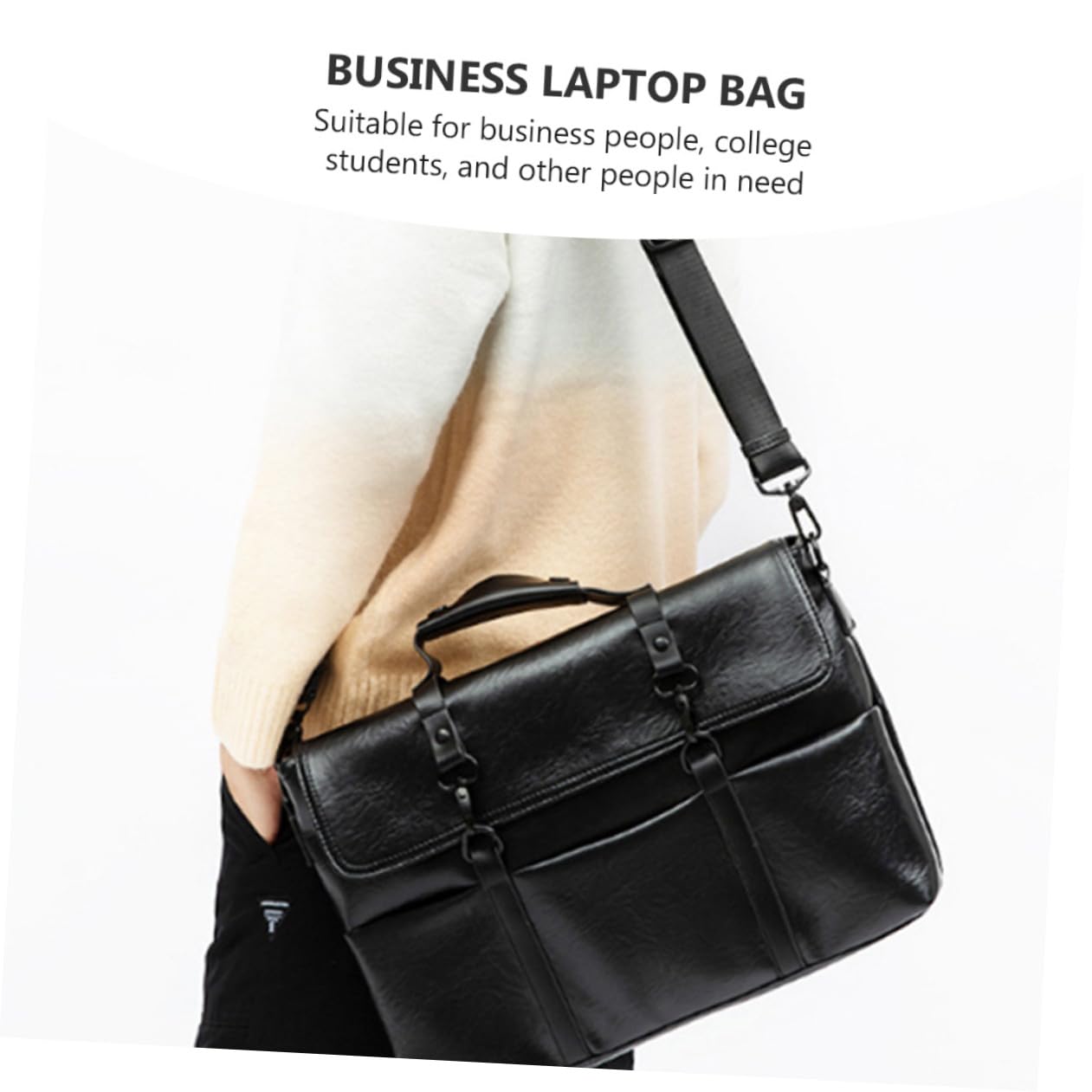VALICLUD Borsa Tracolla Uomo 14 Pollici Business Pu Poliestere Nero Portfolio Lightweight per Laptop Viaggio Ufficio