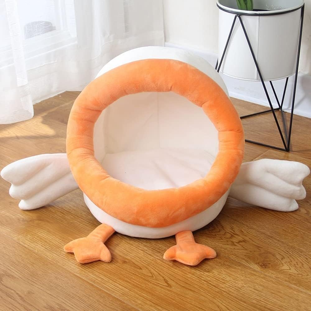 review Cat Nest Small Yellow Duck Shape Cat House Semi-Enclosed Warm Pet Nest Cartoon Cute Cat Nest with Removable and Washable Mattress Suitable for Pet Cats and Dogs (L)