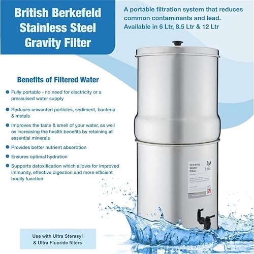 Miniatura 6 de British Berkefeld Doulton W9361139 - Sistema de filtración de agua para encimera por gravedad, 2.25 galones, fabricado en Reino Unido