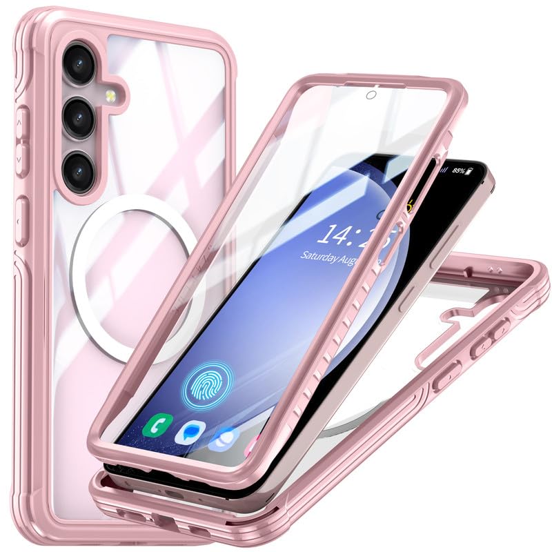 Image of LuxuryKase Shockproof Front & Back Cover for Samsung Galaxy S24 with Full Body Protection | Strong Grip | Camera & Screen Guard | Wireless Charging Support | Durable TPU+PC Design - Pink