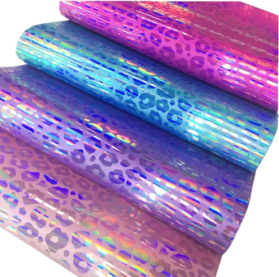 Miniatura 7 de Hojas holográficas de piel sintética color rojo leopardo en relieve, rollo de tela sintética iridiscente de 12 x 53 pulgadas para manualidades,