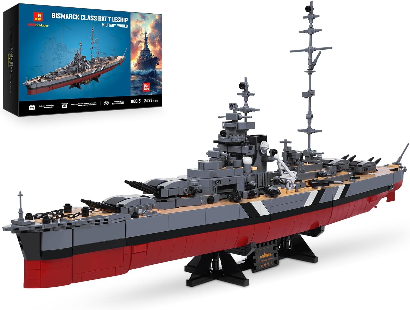 JMBricklayer Technik Bismarck Schlachtschiff Klemmbausteine Bausatz für Erwachsene, 2537 PCS WWII Militär MOC Kriegsschiff Modell 60015, Deko für Zuhause &amp; Büro, Geschenk für Jungen &amp; Männer 14+