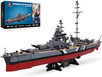 JMBricklayer Battleship Building Block Set 60015, Adult Assembly Toy, WWII Bismarck Navy Warship Model Ship, Large Aircraft Carrier Toy Plastic Model, Military Architecture Block Assembly Toy, for