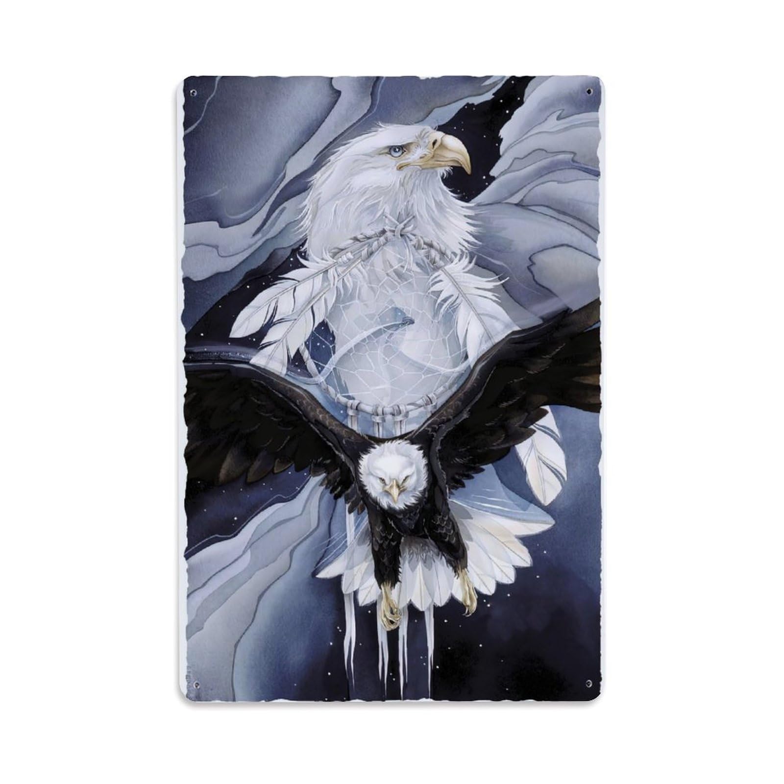 Bald Eagle Aboriginal Power Totem Wildlife Vintage Spiritual Metal Tin Sign Plaque Wall Decor for Cafe, Man Cave, Club Bar, Office, Home Garden Round Metal Poster 8x12Inch