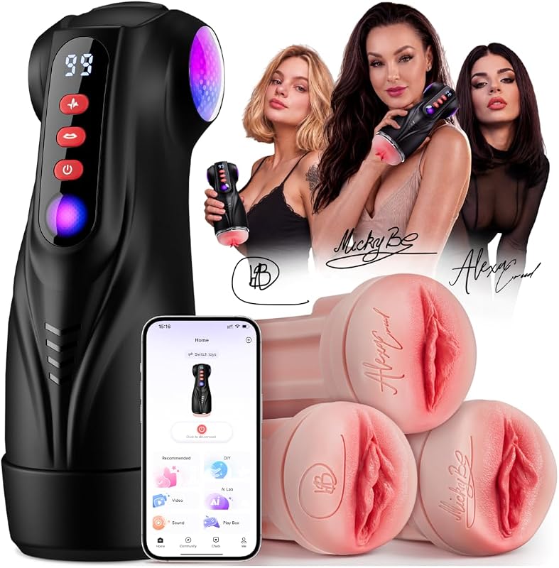 Uoffile Sucking Male Masturbator Pocket Pussy 3 Pornstar Replica Sleeves | AI APP 9 Suction & 9 Vibration Modes Sex Toys for Men, Male Sex Toy Penis Pump Adult Toys Sex Machine Erotic Massage Kits