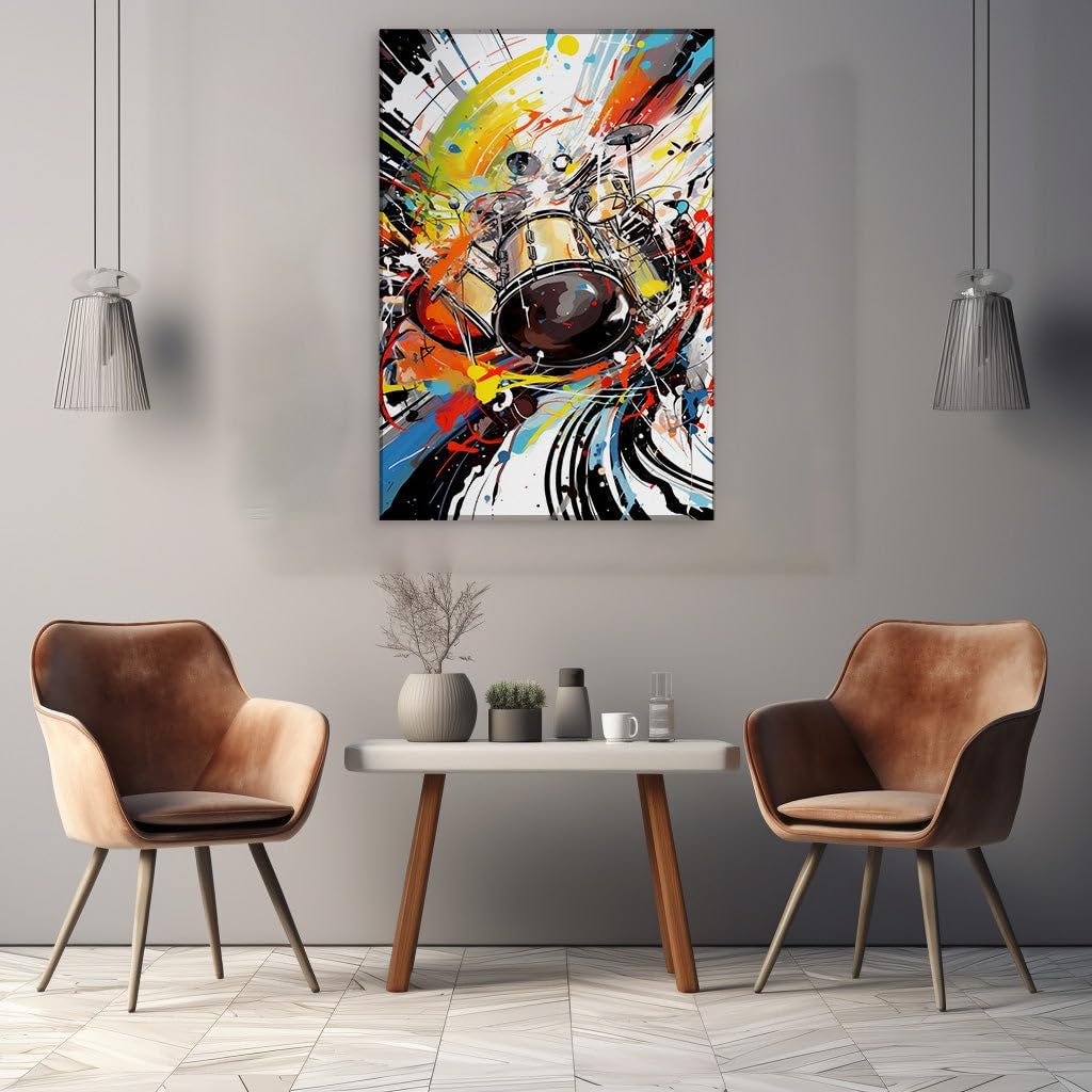 Canvas for Living room. Rhythmic Explosion A Dynamic Drummer's Abstract Adventure in Color, 27 x 18 inch Canvas Wall Art - Geometric Design - Modern Home Decor - 69x46 cm (27x18 inch)