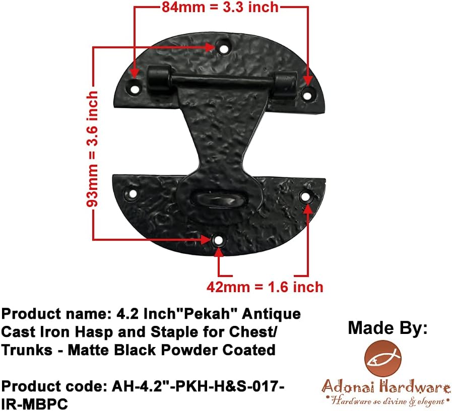 Adonai Hardware 4.2 Inch "Pekah" Antique Cast Iron Hasp and Staple for Chest/Trunks - Matte Black Powder Coated