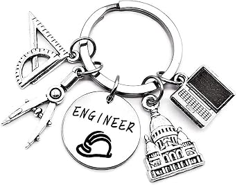 Engineer Keychain Architectural Engineer Design Engineering Graduation Computer Laptop Ruler Compass Safety Helmet House Building Charm Engineer Teacher Gift Engineer Student Mathematics Structural