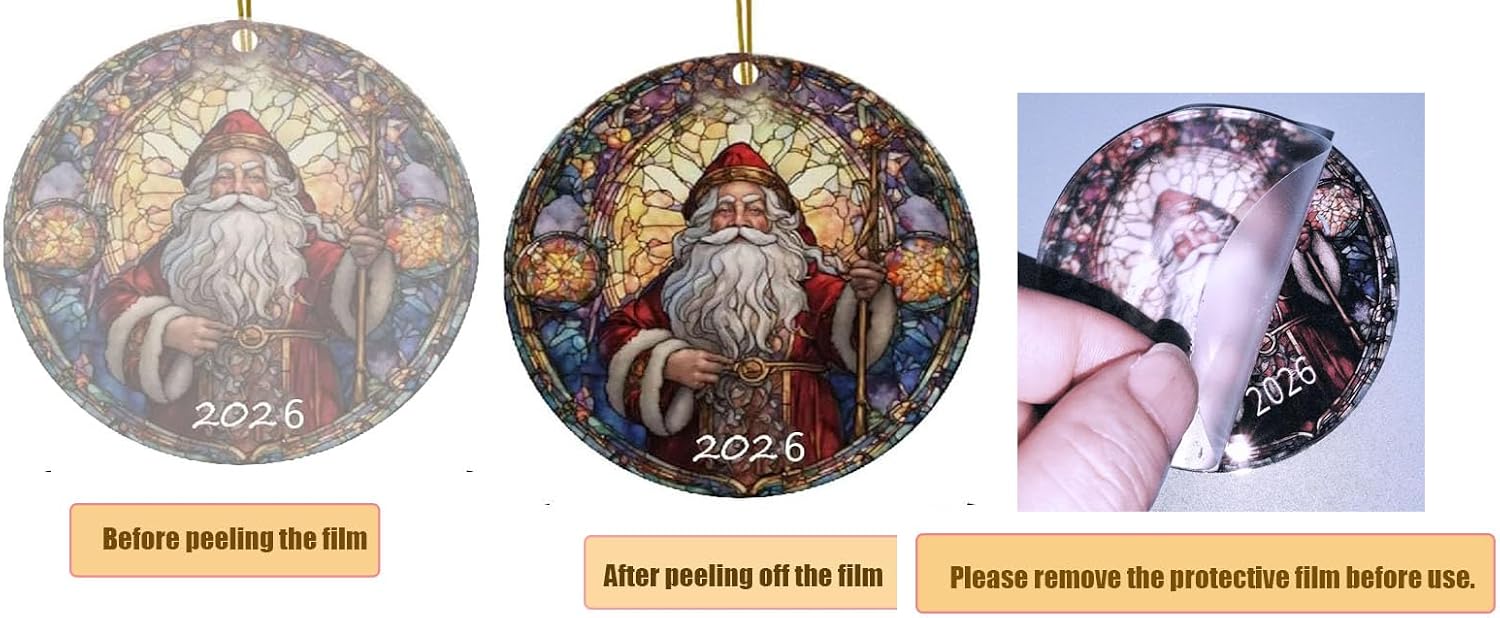 Santa Claus Ornaments 2026 in Stained Glass Style. image 3