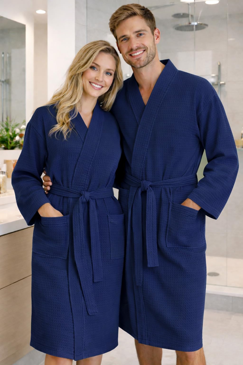 Brandsseller Peignoir de Bain Femmes & Hommes Piqué Coton Nid d'Abeille Peignoir léger Unisexe