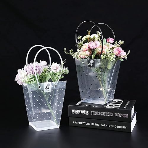 Miniatura 5 de 10 bolsas transparentes para ramo de flores con asa de puntos, floristería, bolsa de regalo transparente, suministros de embalaje para boda,