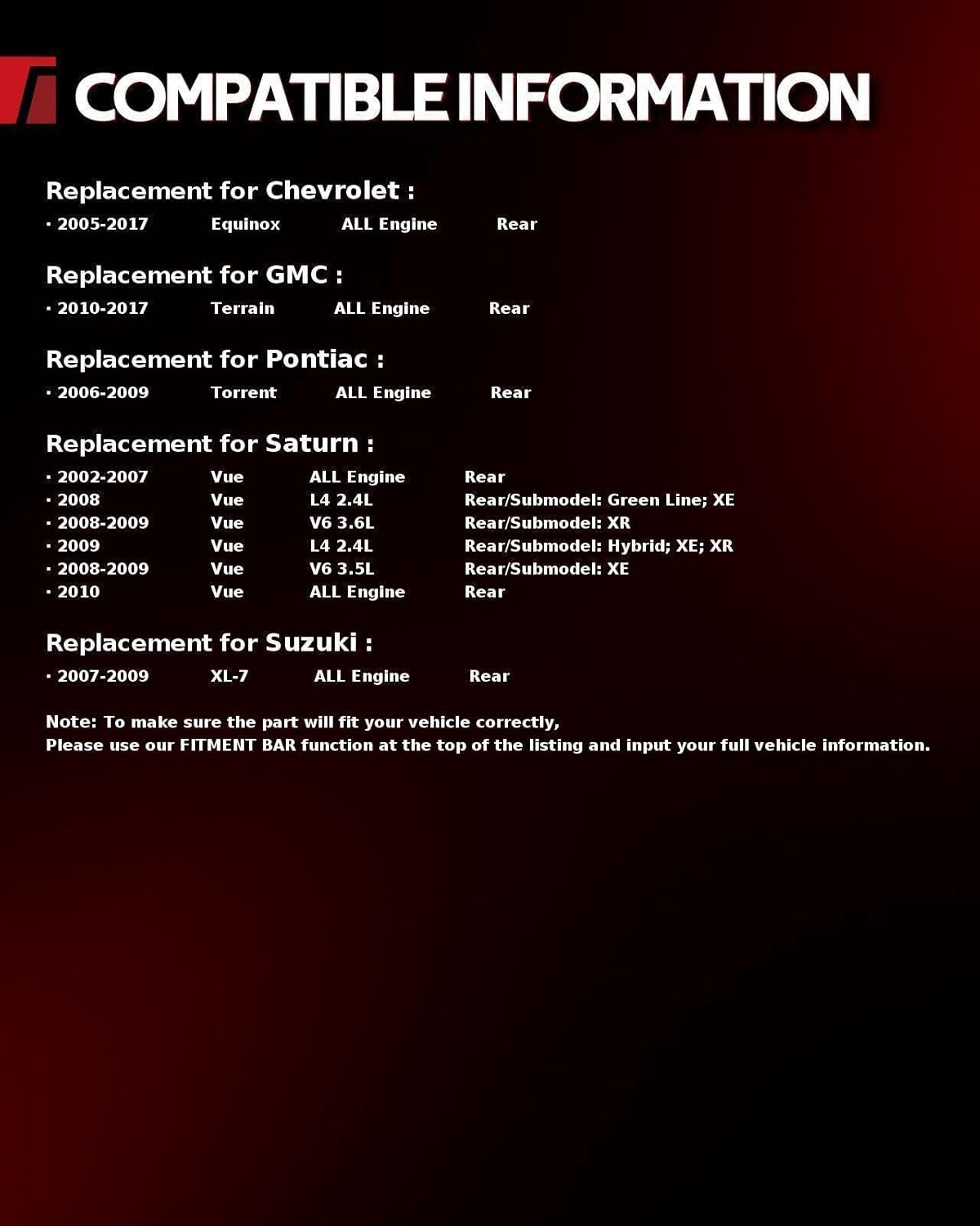 Torchbeam Rear Shocks Gas Struts Shock Absorbers Accessories Left Right Fit for Chevrolet Equinox 2005-2017, GMC Terrain 2010-2017, Saturn Vue 2002-2010, Pontiac Torrent 2006-2009 911258 * 2