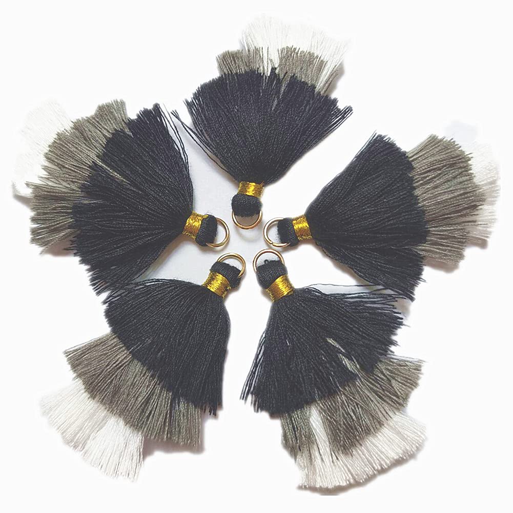 MSCFTFB 20 Pieces 2.4inch 3 Layers Small Tassels Tri-Colors Mala Tassel Charms with Jump Rings for Earring Necklace Jewelry Making Garland Keychain
