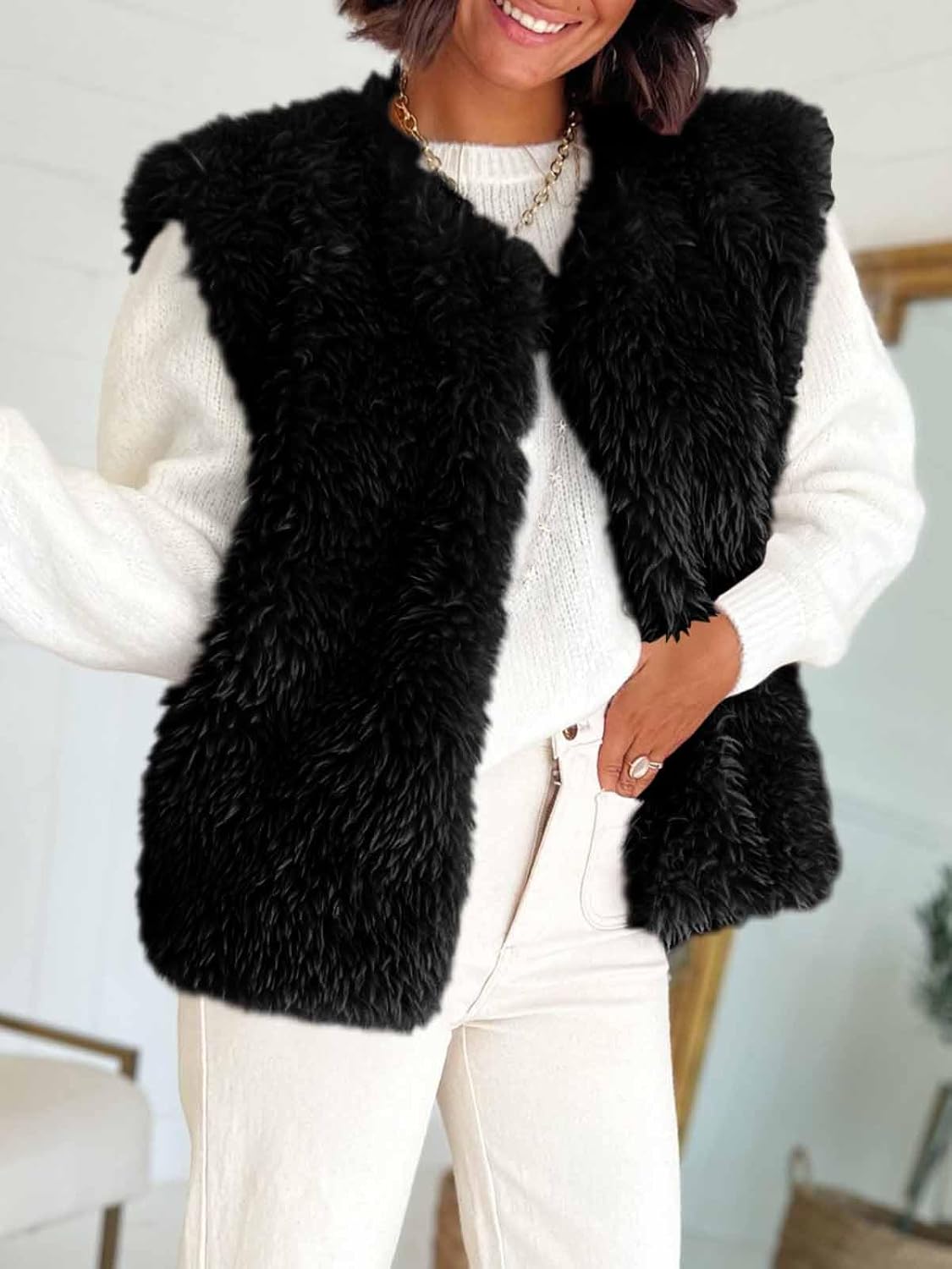 Faux Women Furry Vest Winter Women Warm Faux Fur Waistcoat Gilet