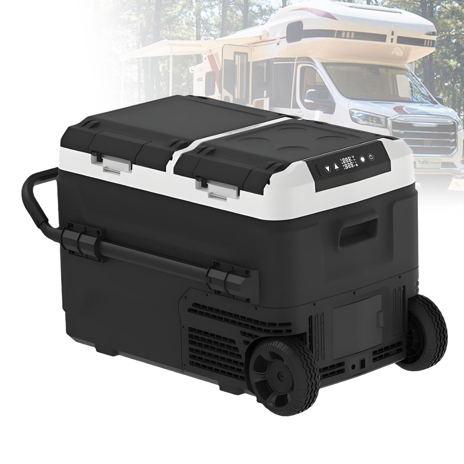 Lodówka samochodowa z podwójnym strefą, Przenośna zamrażarka -4℉-68℉, 12/24V DC z Bluetooth, Szybkie chłodzenie & Kółka do kempingu, caravanu, podróży, domu,Withoutbattery-40L