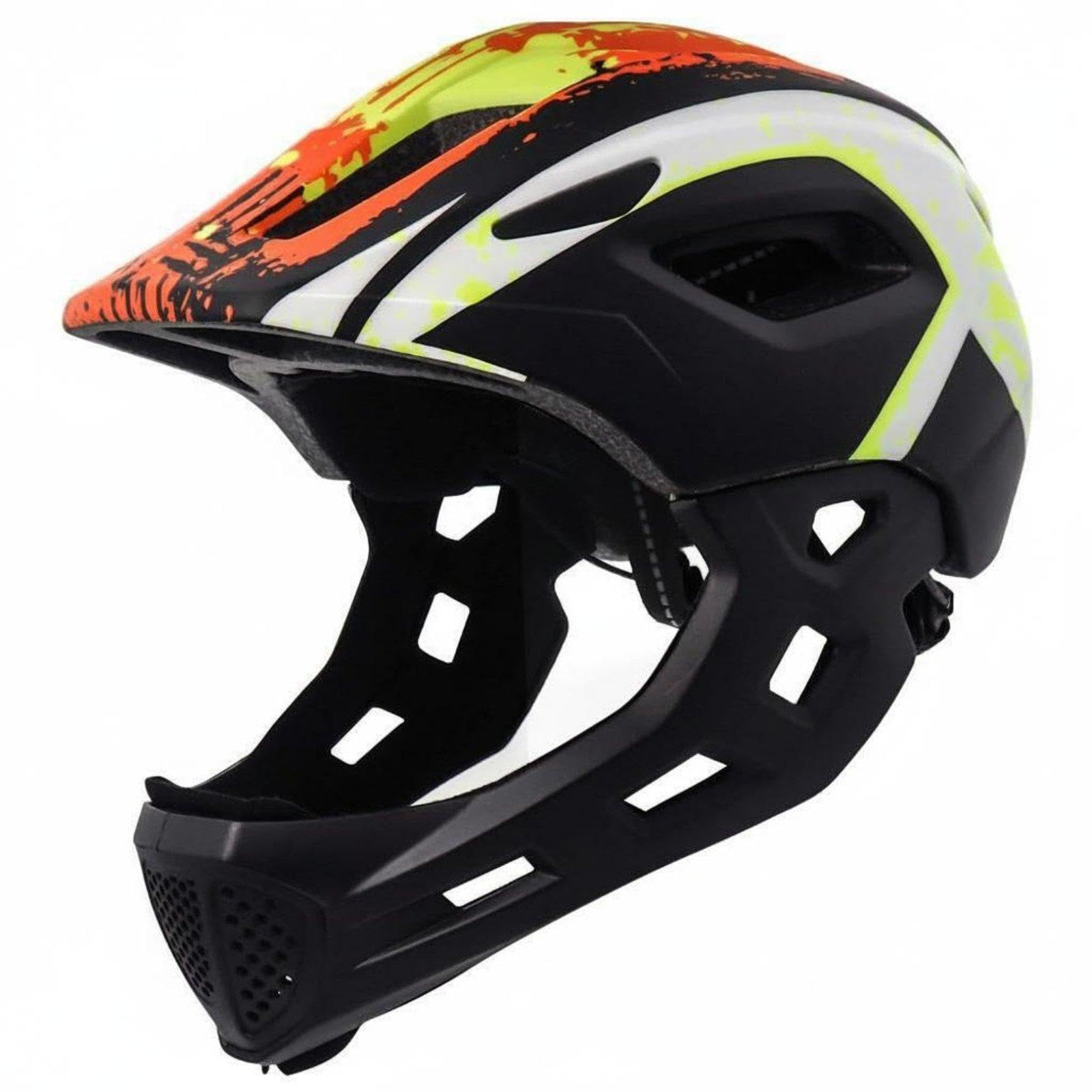 Children's Full Coverage Face Helmet Customizable Fit Children Bike Helmet Ventilated Design Protection for Biking, Skateboarding Black Green Orange-image-35