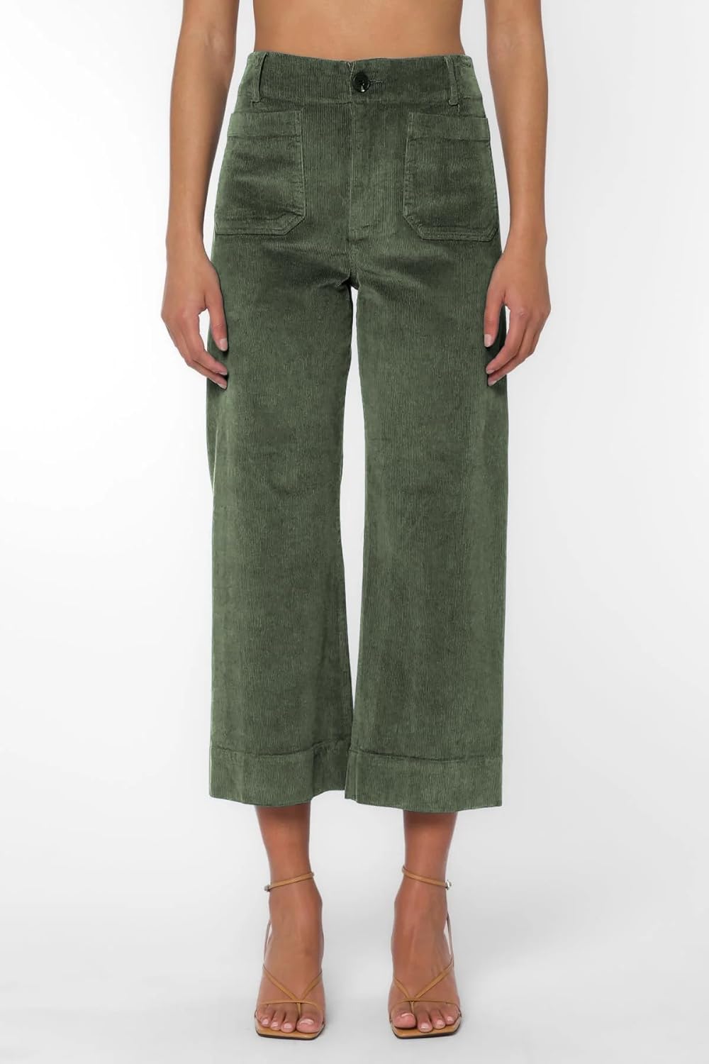 miduo Womens Casual Button Zipper High Waisted Straight Leg Wide Leg Corduroy Pants with Pockets Trousers - Image 2