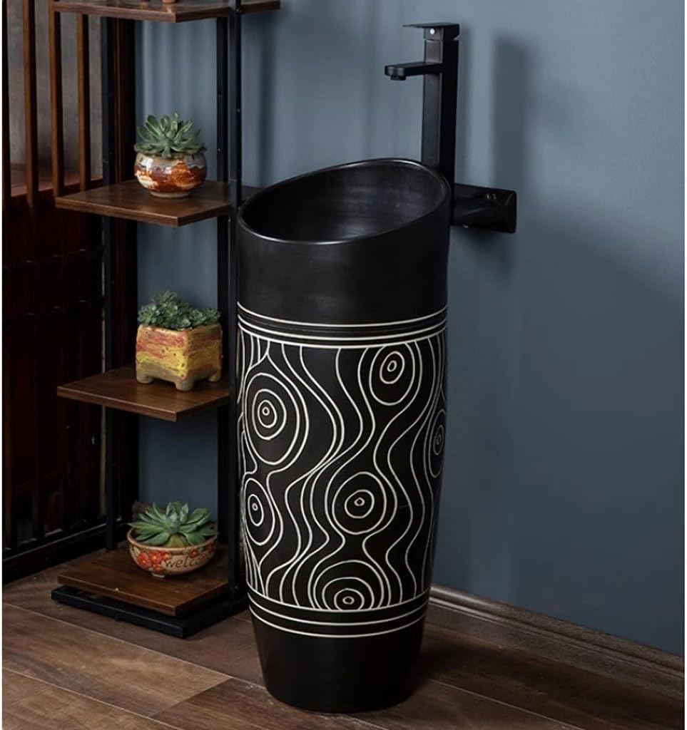 Bathroom Countertop Vessel Sink Ceramic Pedestal Basin Balcony Garden Pool Small Wash Integrated Floor-standing Pedestal Sink Vanity