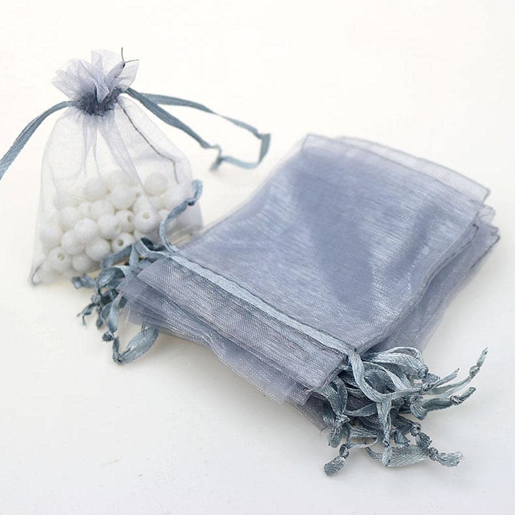 100 Sacchetti Regalo In Organza Grigio Argento 7x9 Cm – Con Coulisse – Perfetti Per Bomboniere, Gioielli E Piccoli Regali