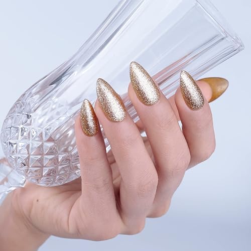 Miniatura 4 de Imtiti Esmalte de uñas de gel amarillo dorado, 1 unidad de 0.5 onzas líquidas de color platino con purpurina, esmalte de uñas en gel de larga