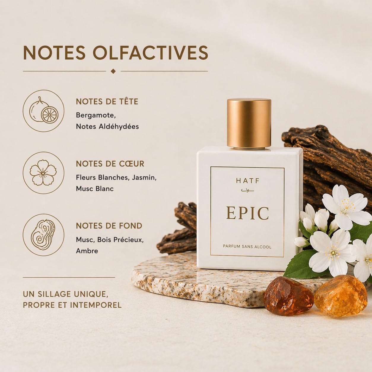 Epic - Bezalkoholowe perfumy z piżmem - luksusowe, etyczne, halal, wyprodukowane we Francji - Mężczyźni i kobiety 100ml
