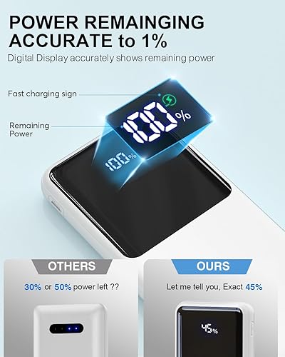 Miniatura 8 de Cargador portátil Power Bank de 10000 mAh PD 22.5 W, batería delgada con pantalla LED y entradasalida USB-C, compatible con iPhone 16 15 14 13 12,
