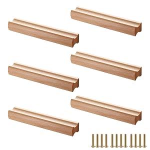 Pack of 6 Wooden Furniture Handles Cabinet Handles Wood with Screws Hole Spacing 96 mm for Cupboards Bathrooms Offices and Kitchens