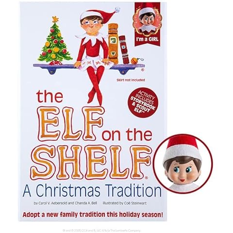 Elf on the Shelf Girl A Christmas Tradition (Scout Elf Girl with Children's Book) (Girl Light Tone Blue Eyes) - Girl Elf on the Shelf Doll with Book Cover