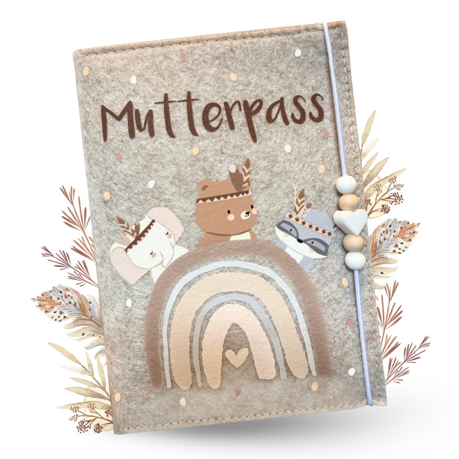 Cozy Racoon Maternity Log Cover Forest Bears Made of Felt | Made in Germany I With Additional Inner Pockets for Insurance Card and Ultrasound Images I Personal Gift for Pregnant Women