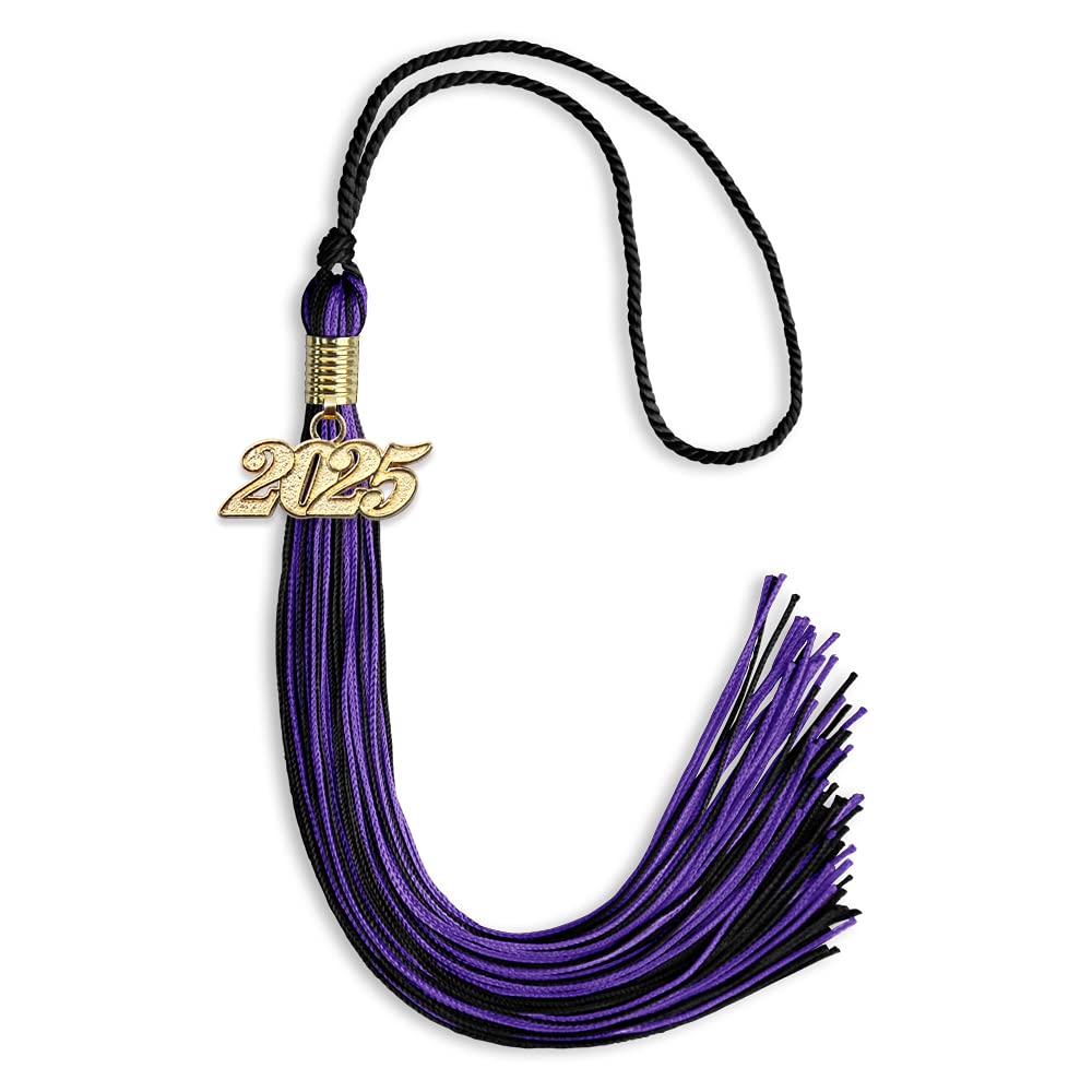 Endea Graduation Mixed Double Color Tassel with Gold Date Drop (Black/Purple, 2025)