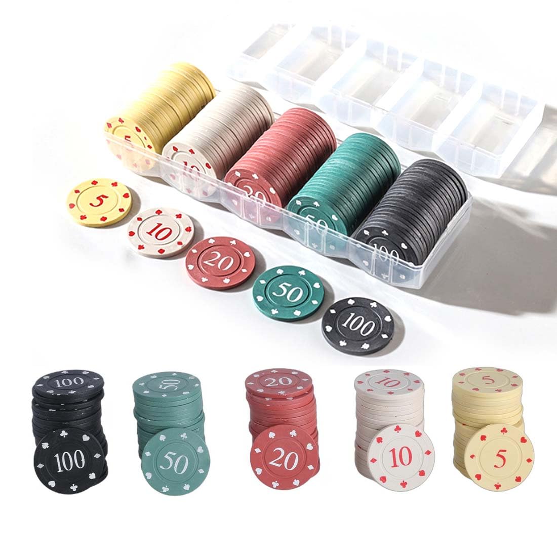 Set Chips Poker 100 Pezzi 5 Colori Casinò Feste Gioco