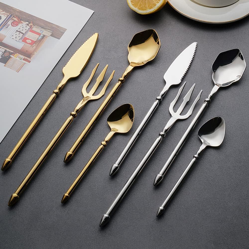 Ce Service de Couverts dorés pour 10 Personnes, en Acier Inoxydable 18/10 Durable, est Un Ensemble de 40 pièces au Style Moderne et créatif, idéal pour la Maison, la Cuisine, Les Mariages et