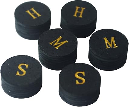 Collapsar 6pcs 14mm Black Multiple Layer Pigskin Pool Cue Tips H M S
