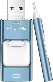 Pen drive de 256 GB para iPhone, pen drive USB-C 4 em 1 para fotos, unidade de memória, armazenamento externo para iPhone, iPad, Android, computador, azul celeste