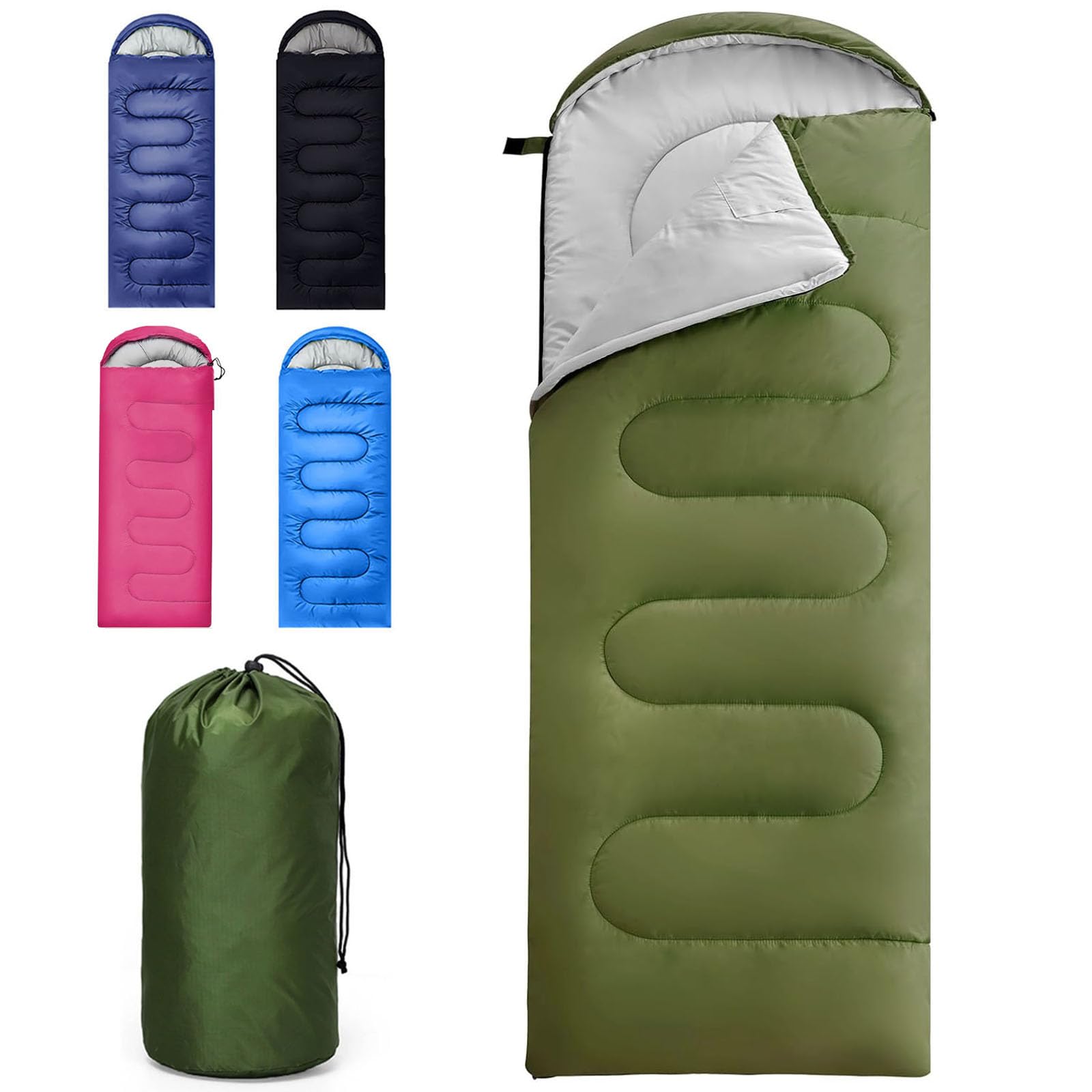 Sleeping Bag for Adults 3-4 Seasons Ultralight, Green 1.3kg