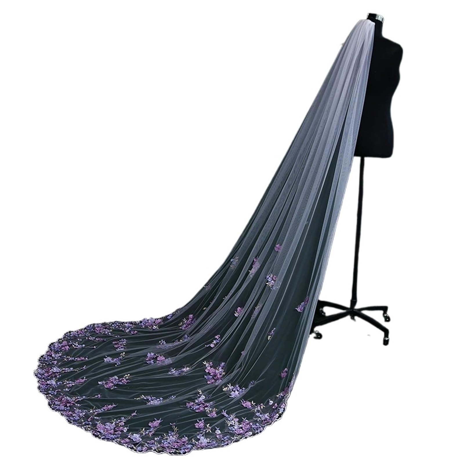 Lvchao Girls White Bridal Headdress Long Purple Lace Wedding Bridal Veil Wedding Party Accessories Suitable For Weddings, Parties, Halloween