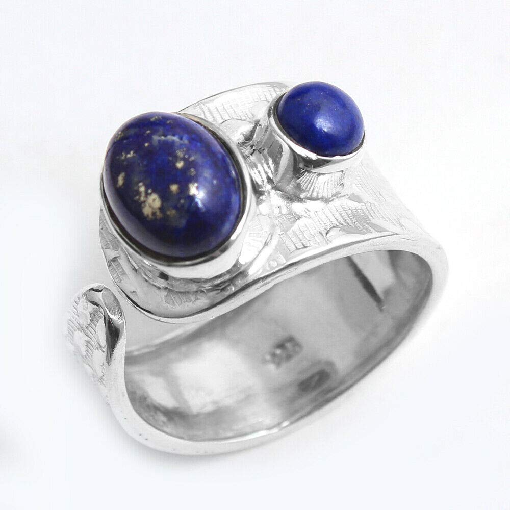 Lapislazuli 925 Sterling Silber Ringe für Damen, blaue Brautjungfernringe, ovale, runde Edelsteinringe, verstellbare Ringe, Lünette Set, handgefertigte Ringe, Muttertagsgeschenk