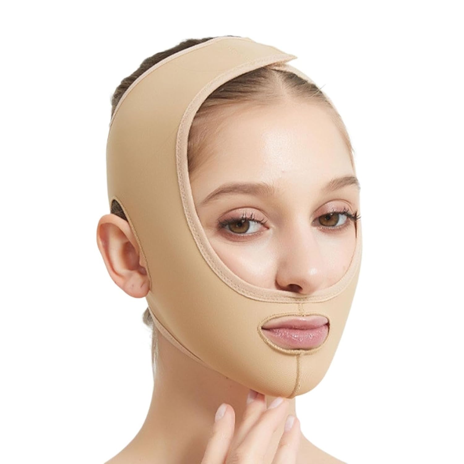 Post Surgical Facial Compression Chin Strap Double Chin Face Wrap Tape Cutout Support Band Feel Good While Recovering(3X-Large)